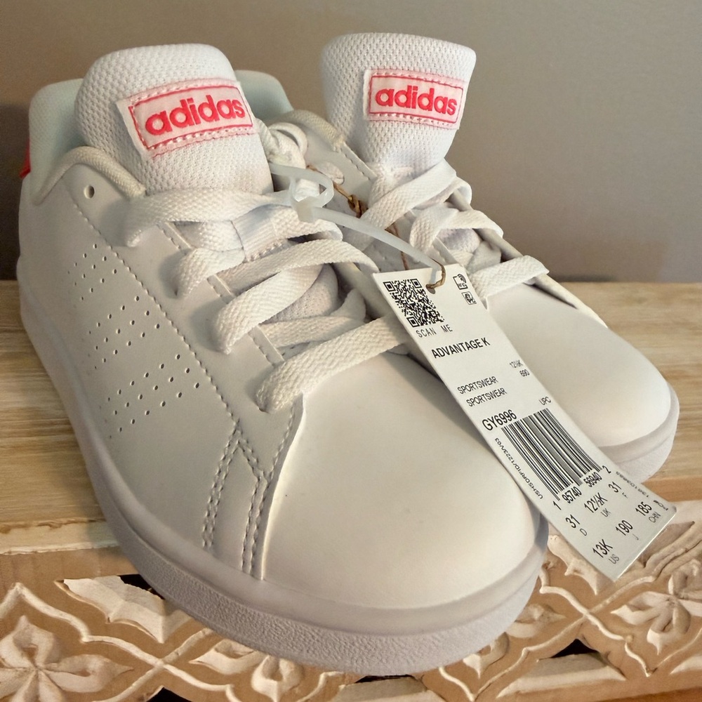 adidas Kids White Sneakers with Pink Logo
